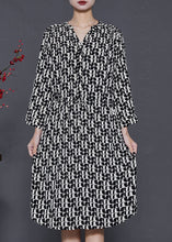 Load image into Gallery viewer, Boho Black Cinched Print Silk Mid Dress Summer