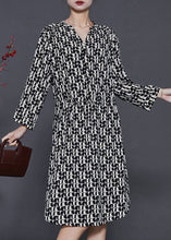 Load image into Gallery viewer, Boho Black Cinched Print Silk Mid Dress Summer