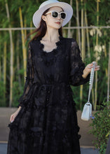 Load image into Gallery viewer, Boho Black Embroidered Butterfly Silk Dress Summer