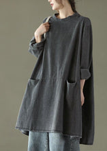 Load image into Gallery viewer, Boho Black Grey O-Neck Pockets Denim Long Dresses Long Sleeve