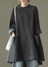 Load image into Gallery viewer, Boho Black Grey O-Neck Pockets Denim Long Dresses Long Sleeve