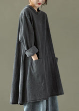 Load image into Gallery viewer, Boho Black Grey O-Neck Pockets Denim Long Dresses Long Sleeve