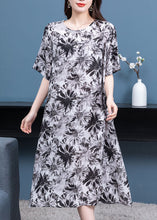 Load image into Gallery viewer, Boho Black Grey O Neck Print Patchwork Chiffon Dresses Half Sleeve