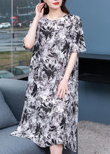 Load image into Gallery viewer, Boho Black Grey O Neck Print Patchwork Chiffon Dresses Half Sleeve