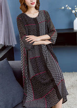 Load image into Gallery viewer, Boho Black O Neck Asymmetrical Design Patchwork Chiffon Dresses Summer