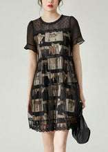 Load image into Gallery viewer, Boho Black O-Neck Patchwork Tulle Mid Dress Summer