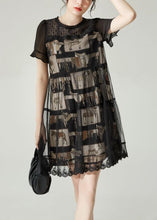 Load image into Gallery viewer, Boho Black O-Neck Patchwork Tulle Mid Dress Summer