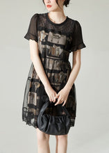 Load image into Gallery viewer, Boho Black O-Neck Patchwork Tulle Mid Dress Summer