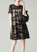 Load image into Gallery viewer, Boho Black O-Neck Patchwork Tulle Mid Dress Summer