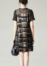 Load image into Gallery viewer, Boho Black O-Neck Patchwork Tulle Mid Dress Summer