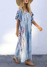 Load image into Gallery viewer, Boho Black O-Neck Striped Side Open Maxi Dresses Short Sleeve