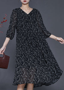 Boho Black Oversized Print Chiffon Dress Half Sleeve