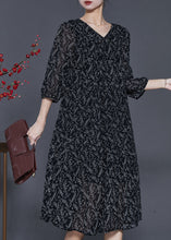 Load image into Gallery viewer, Boho Black Oversized Print Chiffon Dress Half Sleeve