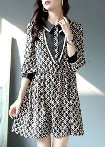 Boho Black Peter Pan Collar Print Patchwork Chiffon Dresses Spring