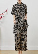 Load image into Gallery viewer, Boho Black Stand Collar Print Chiffon Two Pieces Set Summer