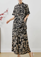 Load image into Gallery viewer, Boho Black Stand Collar Print Chiffon Two Pieces Set Summer