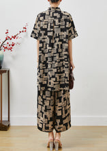 Load image into Gallery viewer, Boho Black Stand Collar Print Chiffon Two Pieces Set Summer