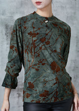 Load image into Gallery viewer, Boho Blackish Green Jacquard Silk Velour Shirts Spring