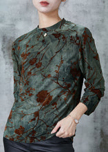 Load image into Gallery viewer, Boho Blackish Green Jacquard Silk Velour Shirts Spring