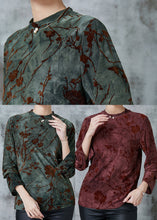 Load image into Gallery viewer, Boho Blackish Green Jacquard Silk Velour Shirts Spring