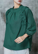 Load image into Gallery viewer, Boho Blackish Green Ruffled Cotton Shirts Spring