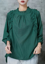 Load image into Gallery viewer, Boho Blackish Green Ruffled Cotton Shirts Spring