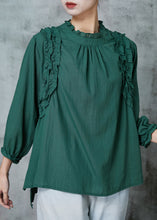 Load image into Gallery viewer, Boho Blackish Green Ruffled Cotton Shirts Spring