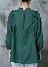 Load image into Gallery viewer, Boho Blackish Green Ruffled Cotton Shirts Spring