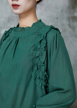 Load image into Gallery viewer, Boho Blackish Green Ruffled Cotton Shirts Spring