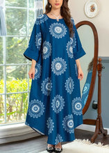 Load image into Gallery viewer, Boho Blue O Neck Print Cotton Maxi Dresses Summer