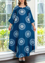 Load image into Gallery viewer, Boho Blue O Neck Print Cotton Maxi Dresses Summer