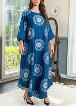 Load image into Gallery viewer, Boho Blue O Neck Print Cotton Maxi Dresses Summer