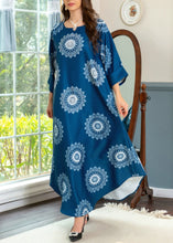 Load image into Gallery viewer, Boho Blue O Neck Print Cotton Maxi Dresses Summer