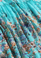 Load image into Gallery viewer, Boho Blue Ruffled Patchwork Print Silk Maxi Dress Flare Sleeve