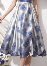 Load image into Gallery viewer, Boho Blue Ruffled Print Silk Dresses Short Sleeve