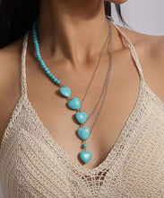 Load image into Gallery viewer, Boho Blue Stainless Steel Turquoise Love Pendant Necklace