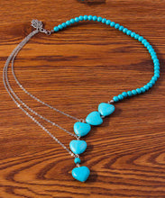 Load image into Gallery viewer, Boho Blue Stainless Steel Turquoise Love Pendant Necklace