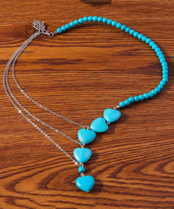 Boho Blue Stainless Steel Turquoise Love Pendant Necklace