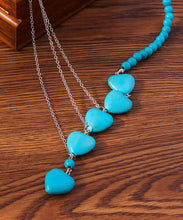 Load image into Gallery viewer, Boho Blue Stainless Steel Turquoise Love Pendant Necklace