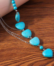 Load image into Gallery viewer, Boho Blue Stainless Steel Turquoise Love Pendant Necklace