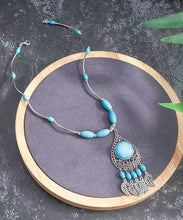 Load image into Gallery viewer, Boho Blue Sterling Silver Turquoise Water Drop Leaves Pendant Necklace