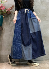 Load image into Gallery viewer, Boho Casual Navy Patchwork Elastic Waist Denim Skirts Spring