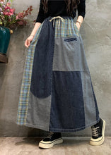 Load image into Gallery viewer, Boho Casual Navy Patchwork Elastic Waist Denim Skirts Spring