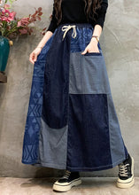 Load image into Gallery viewer, Boho Casual Navy Patchwork Elastic Waist Denim Skirts Spring