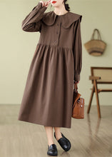 Load image into Gallery viewer, Boho Coffee Wrinkled Button Long Dress Long Sleeve