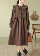 Load image into Gallery viewer, Boho Coffee Wrinkled Button Long Dress Long Sleeve