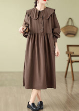 Load image into Gallery viewer, Boho Coffee Wrinkled Button Long Dress Long Sleeve