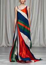 Load image into Gallery viewer, Boho Colorblock Cold Shoulder Draping Silk Long Dresses Sleeveless