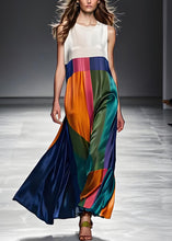 Load image into Gallery viewer, Boho Colorblock O Neck Patchwork Silk Maxi Dresses Sleeveless