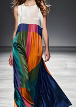 Load image into Gallery viewer, Boho Colorblock O Neck Patchwork Silk Maxi Dresses Sleeveless